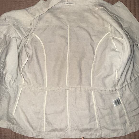 100% Linen Safari Shirt/jacket Utility Coastal Drawstring Waist Roll Tab L EUC - Picture 8 of 13